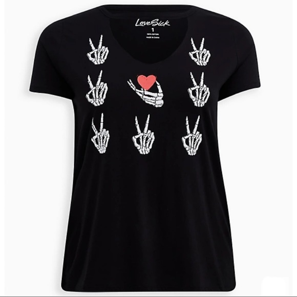 NWT TORRID Lovesick Skeleton Peace Choker Tee - Picture 5 of 7